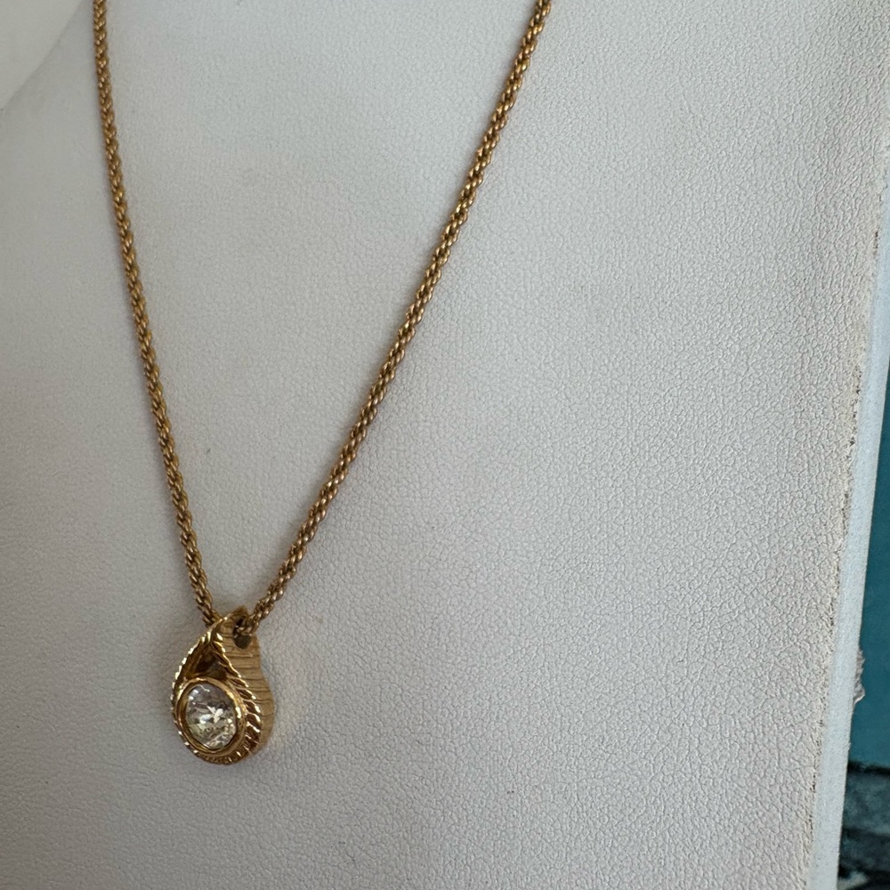 Christian Dior Vintage Gold Pendant Necklace with Clear Stone - Women Jewelry - Picture 3 of 13